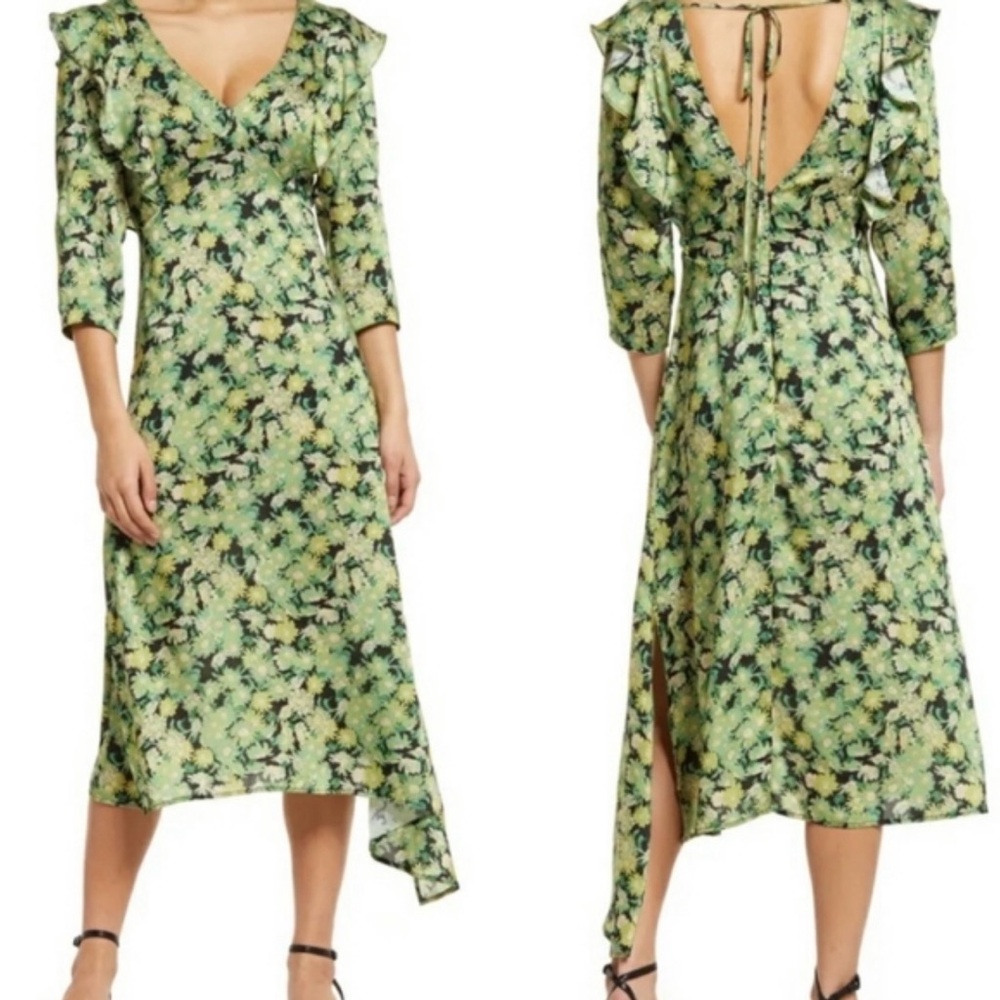 Topshop Asymmetrical Dress in Green Floral